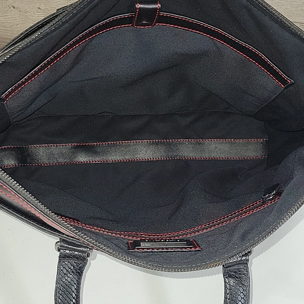 Karpassi Black Leather Briefcase Laptop Bag with Red Stitching